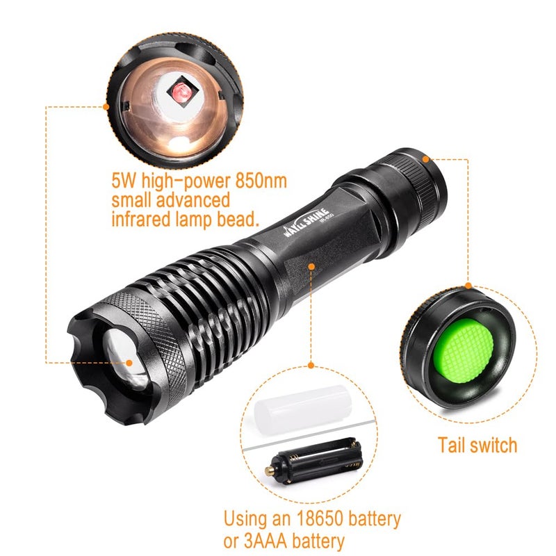 WAYLLSHINE 850nm IR Illuminator Night Vision Flashlight, Infrared Illuminator for Night Vision Camera Device - Image 3
